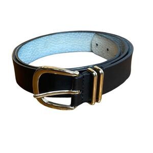 White House Black Market Black and gold tone leather belt medium